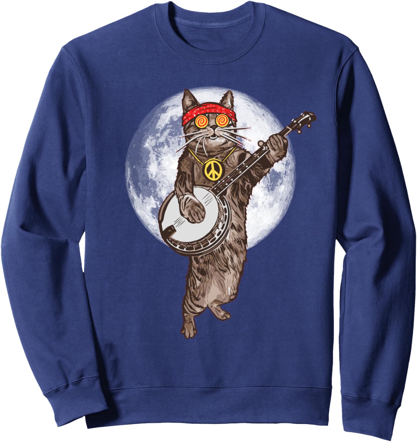 

Забавная толстовка в стиле психоделического хиппи с изображением кота и банджо! Giant Step Design Co., темно-синий