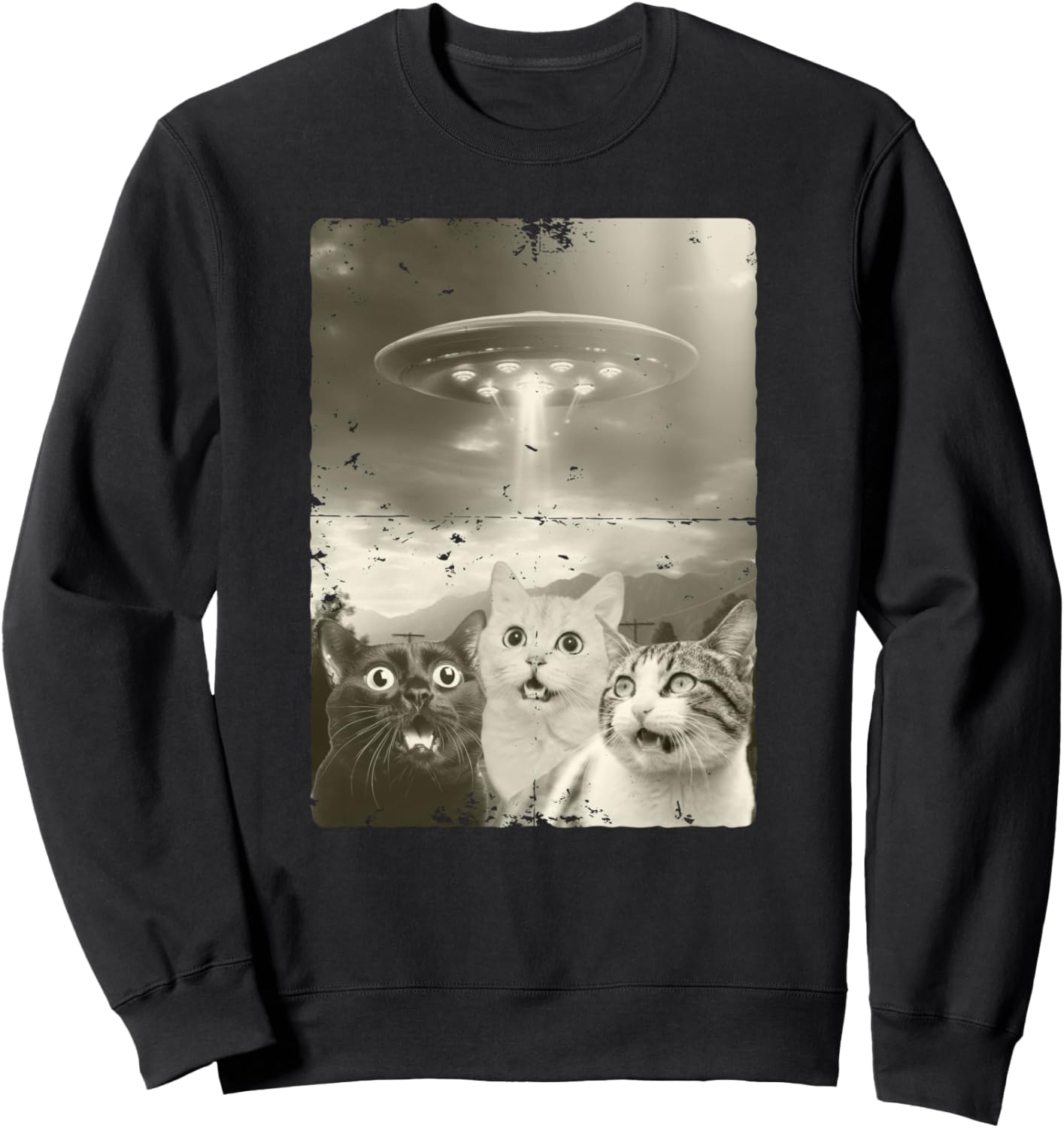 

Забавные кошки на тему инопланетных НЛО - Толстовка с изображением кота, инопланетного вторжения Funny Space Invader Cat Meme, черный
