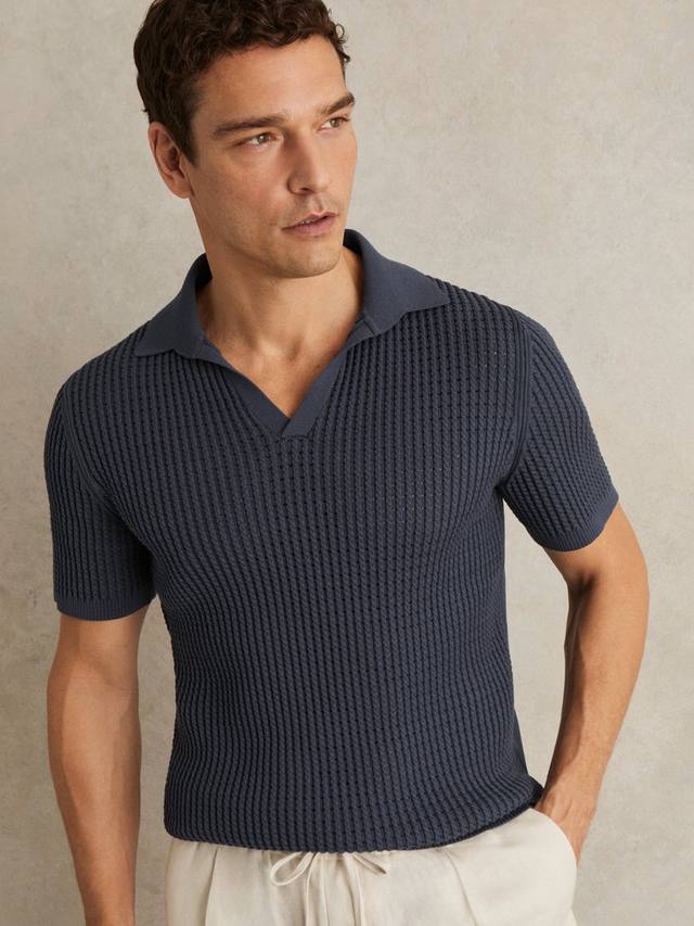 

Футболка поло Merit из хлопковой смеси Reiss, Dark Airforce Blue