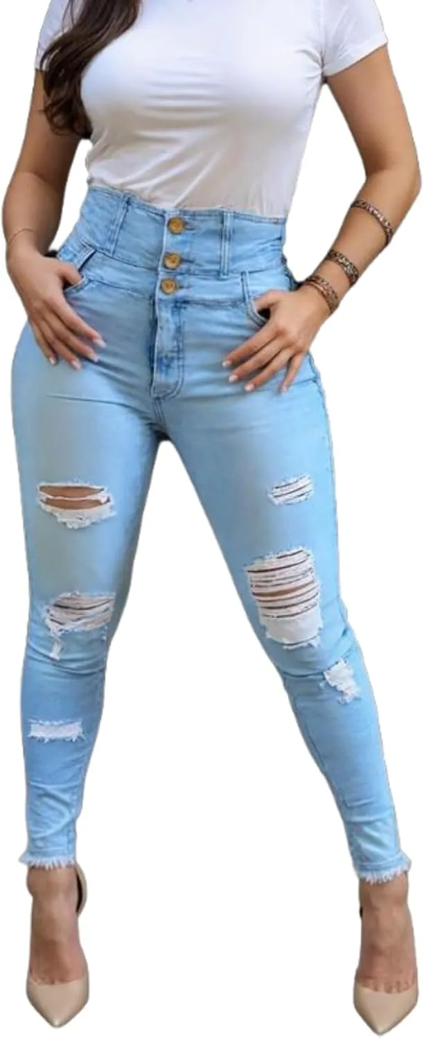 

Женские скинни джинсы High Waisted с потертостями TimeGofate