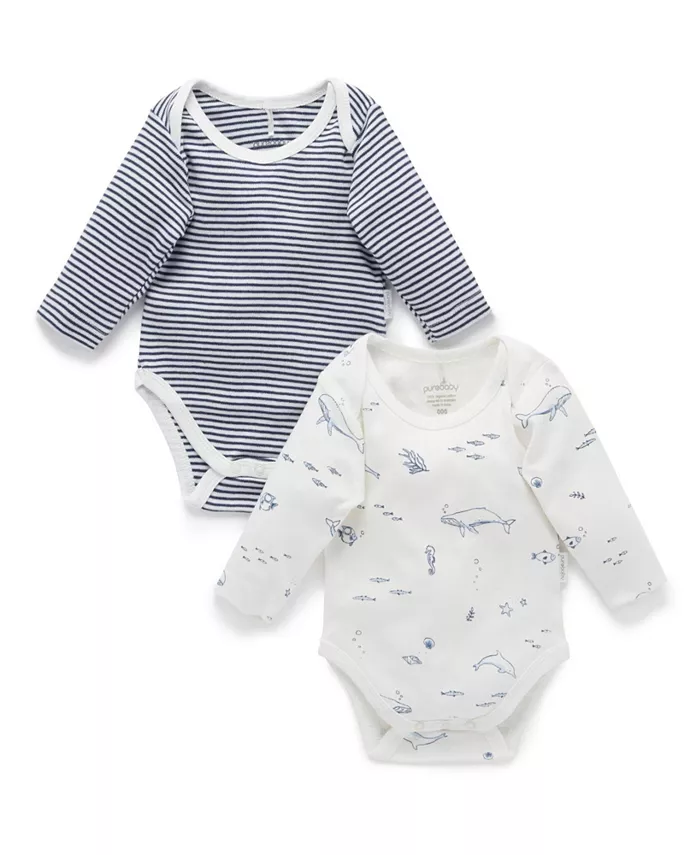 

Боди с длинным рукавом и удобным вырезом для мальчиков, 2 шт Purebaby, синий