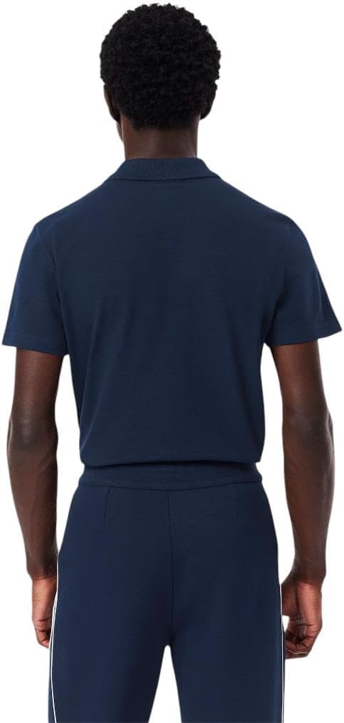 Поло Lacoste, мужское, с контрастной окантовкой, Navy Blue — фото 3