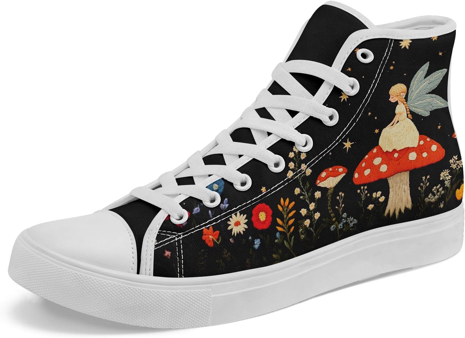 

Женские стильные высокие кеды из холста AWSOLE с принтом цветов и грибов, подарок для нее, легкие модные повседневные туфли на плоской подошве, белый/черный/оранжевый/голубой/бежевый