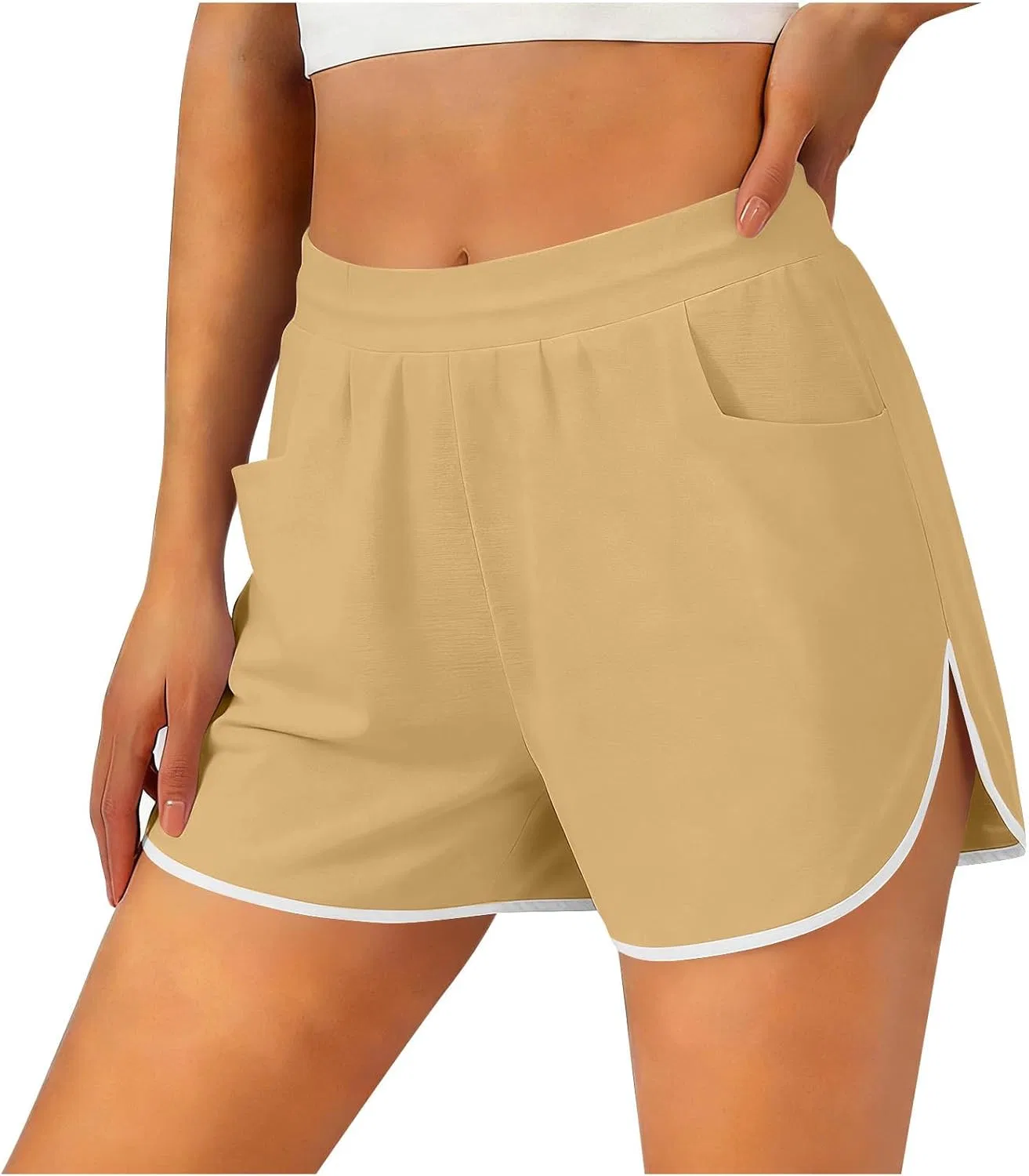 Шорты для бега высокие, с боковым разрезом, Khaki