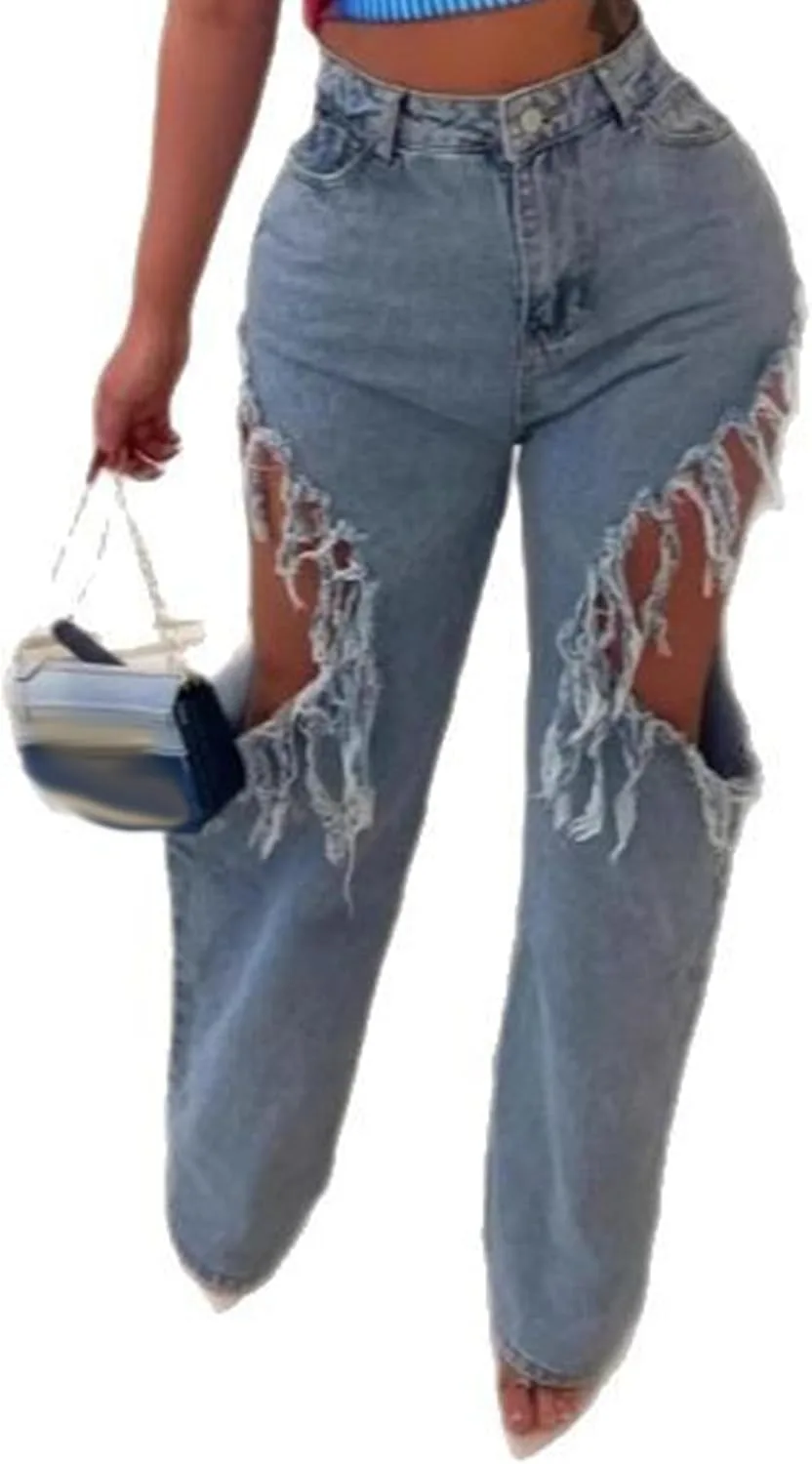 

YOOTIKO Женские рваные джинсы Y2k с прорезями, мешковатые, потертые, прямые