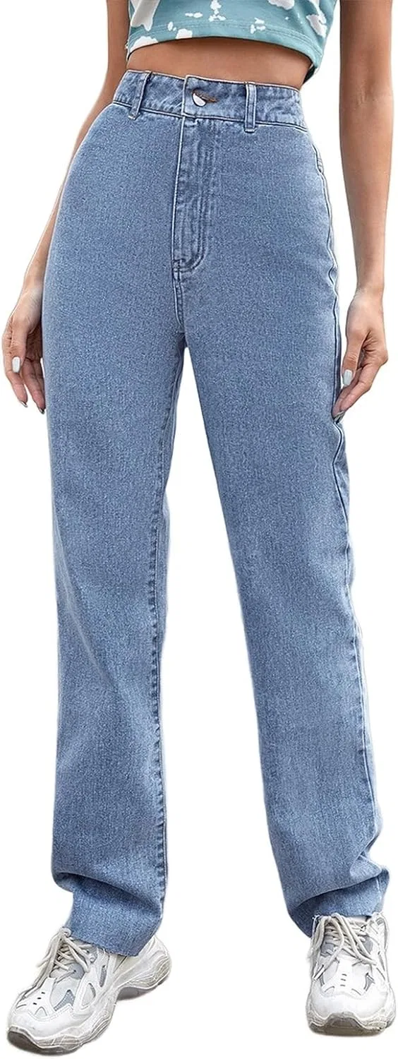 Джинсы с высокой посадкой, прямые, Casual Wide Leg Denim, 4