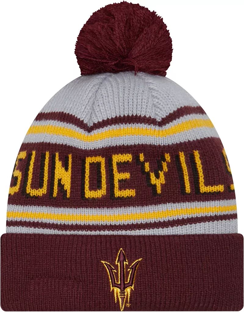 

Мужская шапка-бини New Era State Arizona Sun Devils Maroon Pom Wordmark