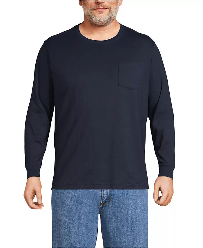 

Футболка с длинным рукавом и карманом Big & Tall Super-T Lands' End, синий