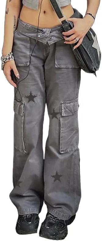 

Женские джинсы High Waisted с принтом Y2k в стиле Grunge Sastianaen