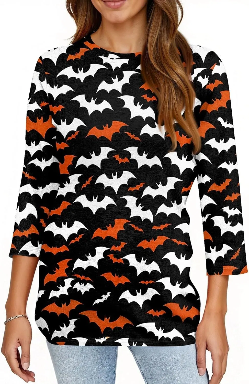 Футболка с принтом Halloween, 3/4 рукав, свободный крой, 2-black — фото 2