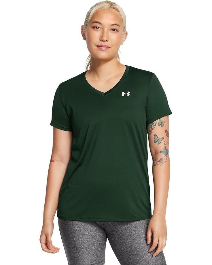 

Футболка Under Armour Tech Short Sleeve V-Neck Solid, цвет Forest Green/White