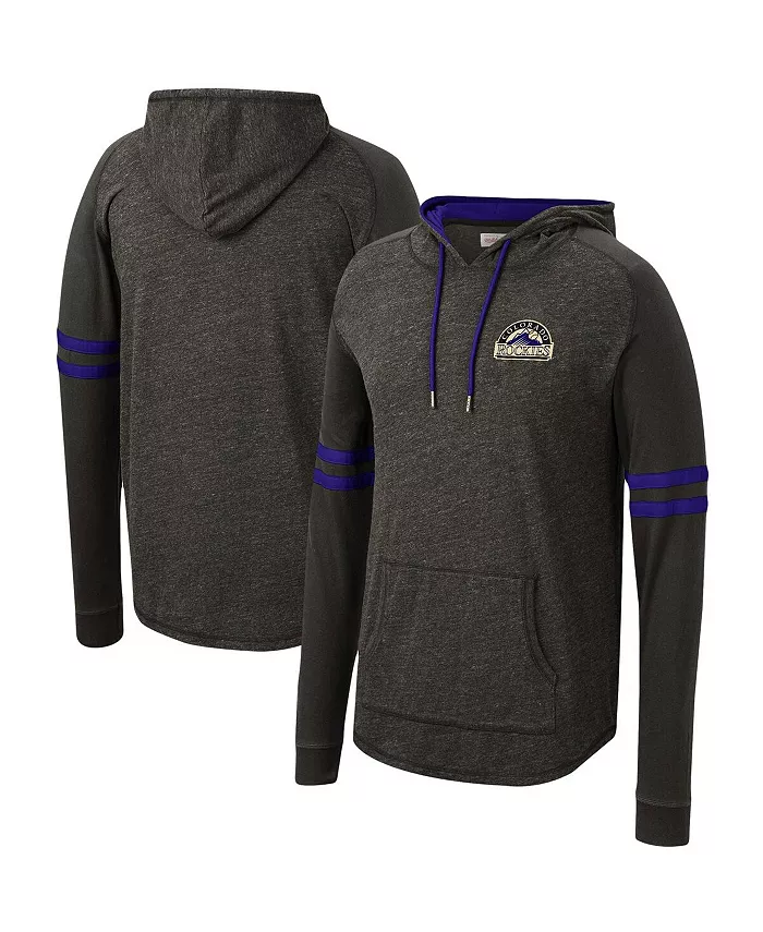 

Мужская черная толстовка с логотипом Colorado Rockies на молнии, облегченная, реглан Mitchell & Ness