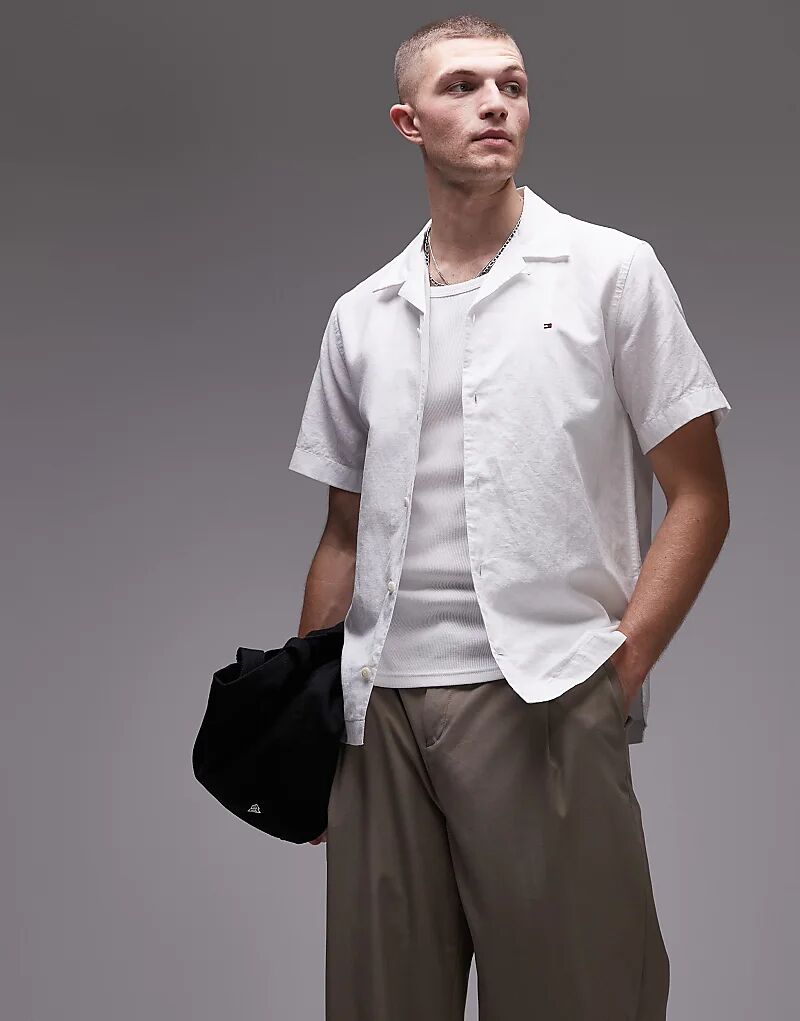 

Рубашка с короткими рукавами из льняной смеси Tommy Hilfiger белого цвета