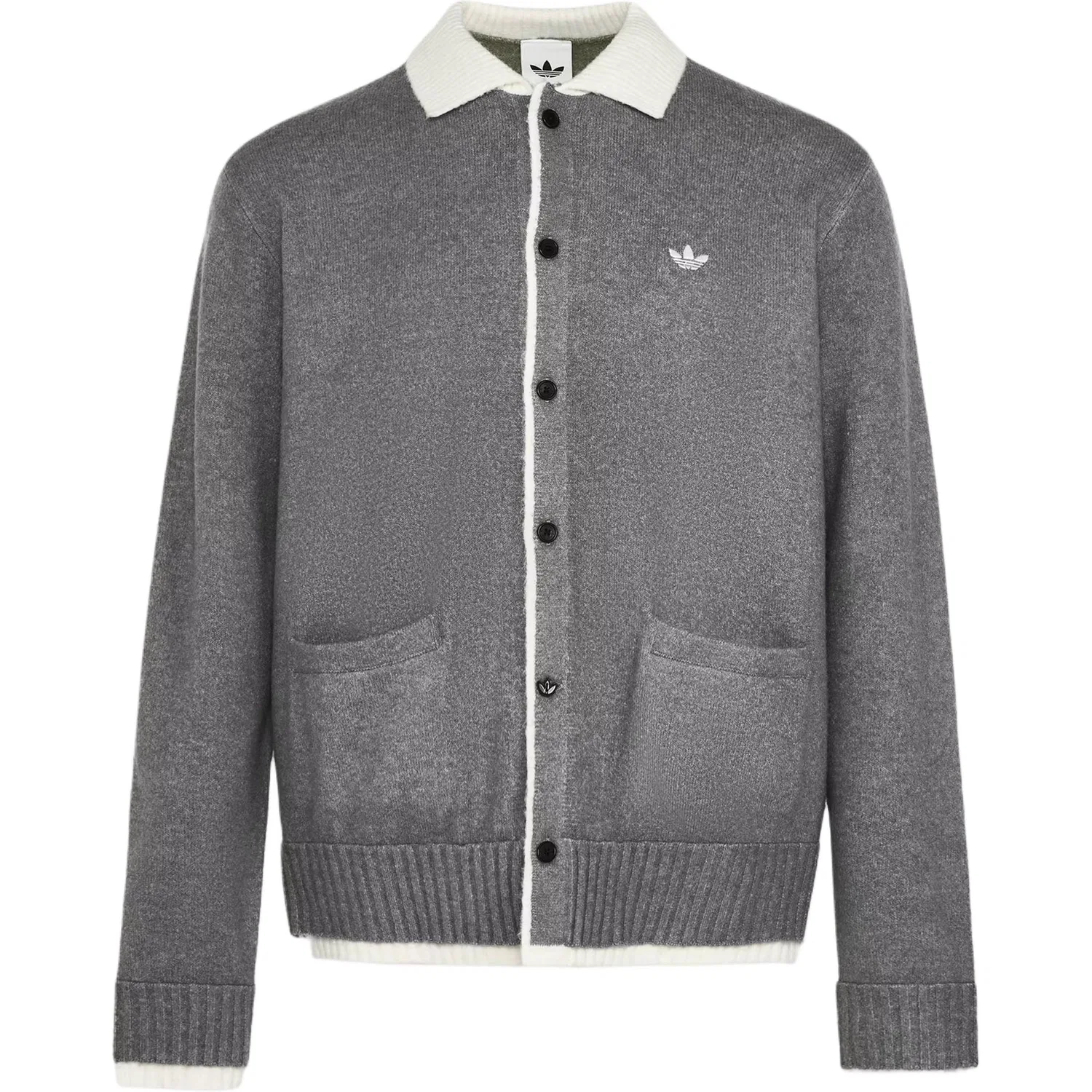 Свитер refined luxe мужской серо-белый с отложным воротником Adidas Originals, Gray/White