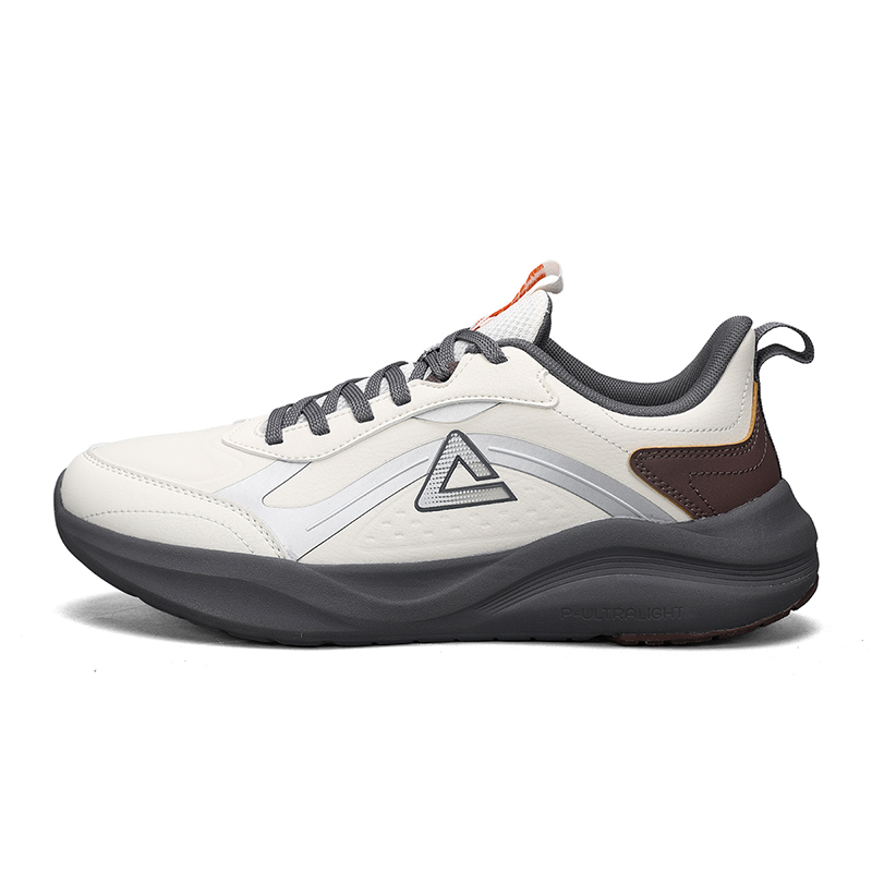 

PEAK Мужские повседневные беговые кроссовки с амортизацией, противоскользящей и износостойкой подошвой, бежево-серые, цвет Canvas White Dark Gray