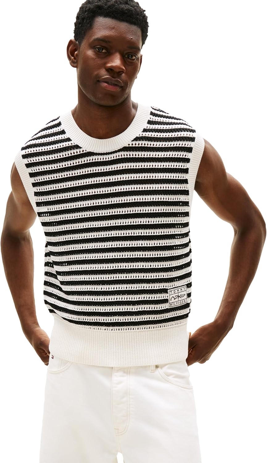 

Мужской свитер-жилет Tommy Hilfiger из коллекции APXGP в полоску, Black/Ivory Petal Stripe