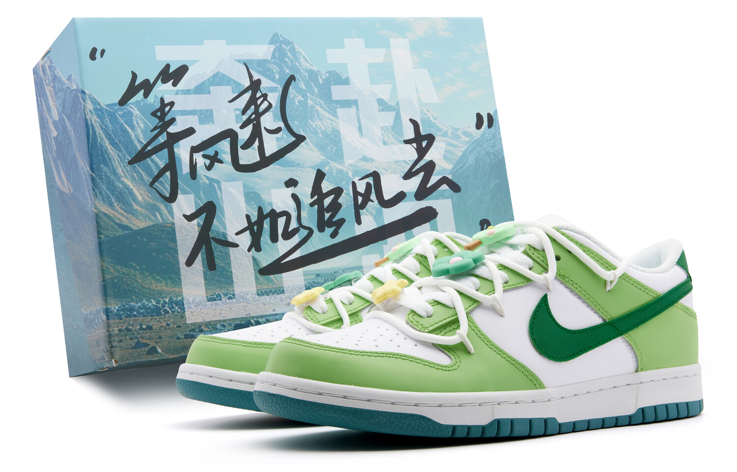 

Кроссовки Nike Dunk Skateboarding Shoes Women's Low-top White/green, цвет Customized