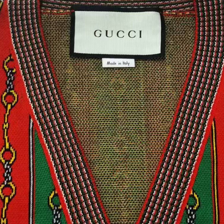 Жилет Gucci с V-образным вырезом и принтом "Конская уздечка", красный и зеленый — фото 4