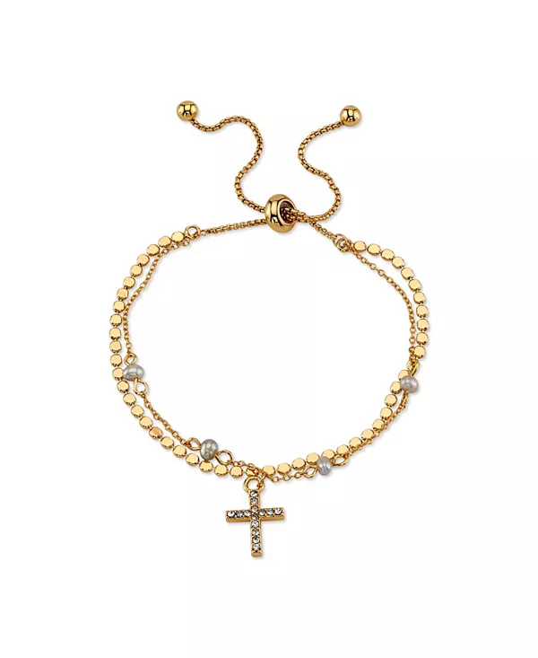 

Браслет-Боло с двумя рядами кристаллов и серым пресноводным жемчугом, покрытым 14-каратным золотом Unwritten, gold