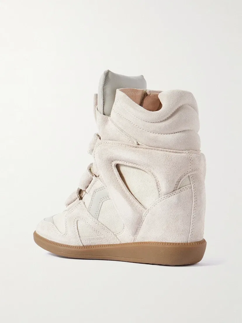 Кроссовки на танкетке Bekett из кожи и замши ISABEL MARANT, бежевый — фото 3