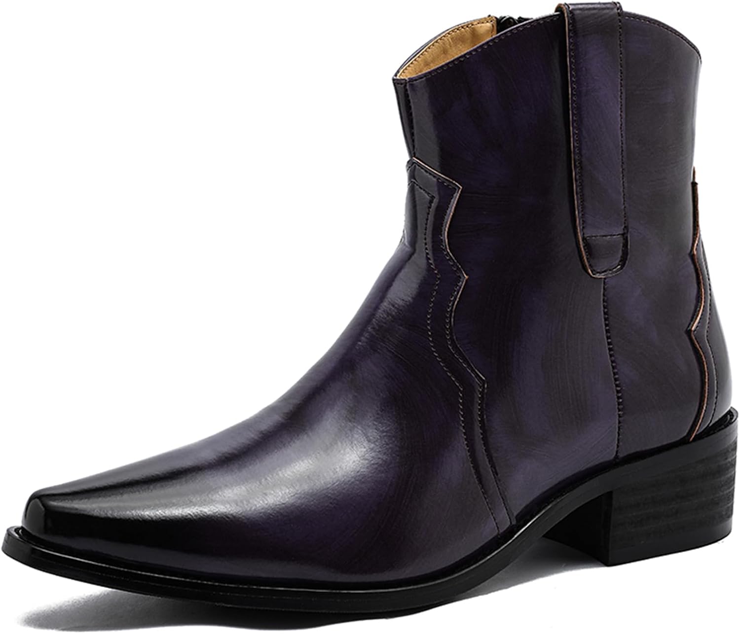 

Мужские короткие ботинки с замшевой кожей, низкий каблук, западный стиль, средний каблук, заостренный носок, боковая молния, эластичные вставки по бокам, повседневные, для вечеринок, свадеб и прогулок на улице Psieicwm, Purpls