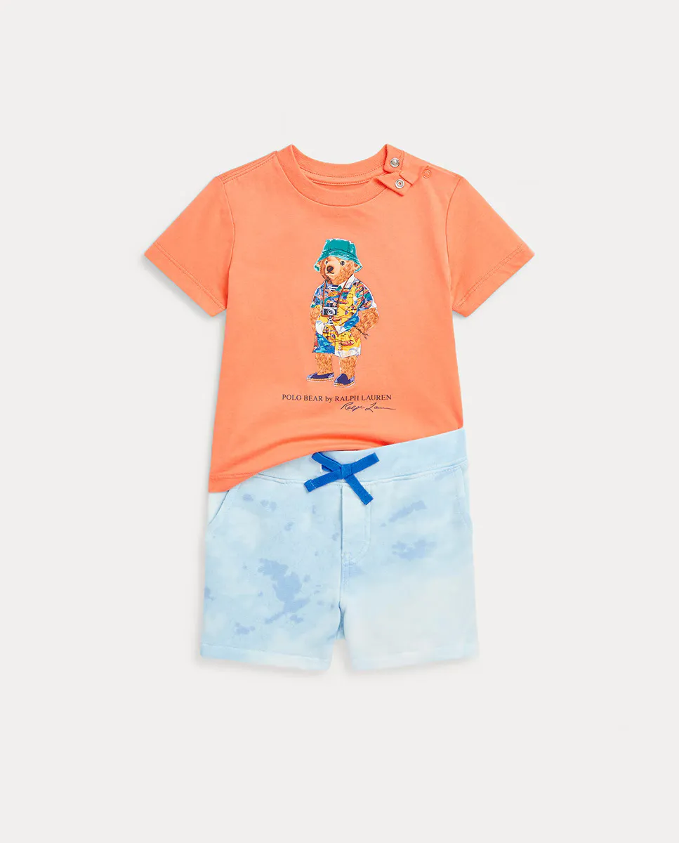 

Комплект из хлопка для мальчика с футболкой и шортами Polo Ralph Lauren, мультиколор