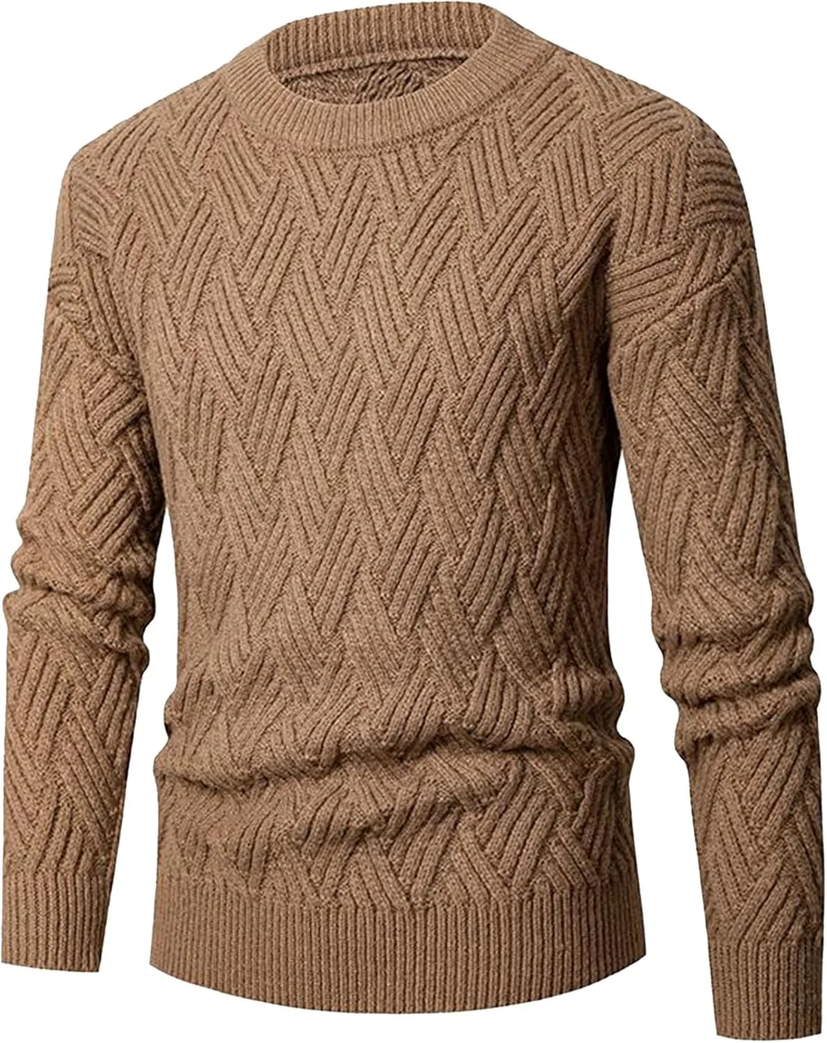 

Мужской вязаный свитер с косой, длинный рукав, термо, slim fit SWJGLITTR