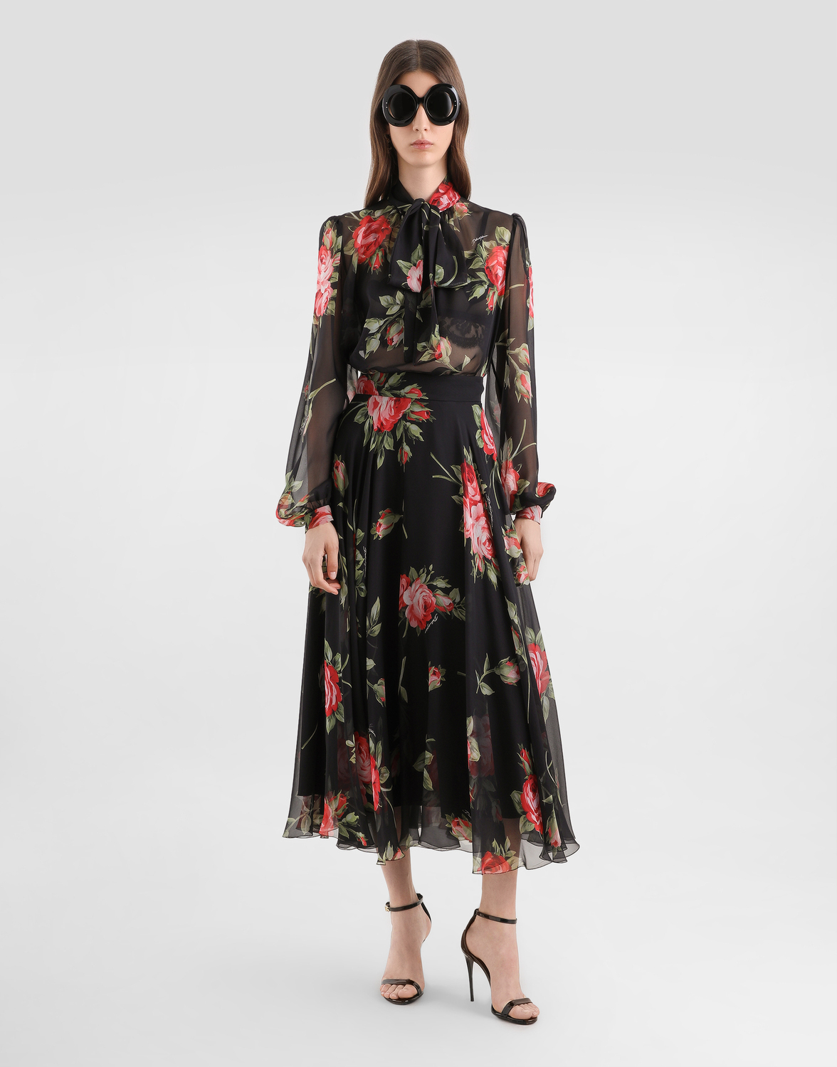 Шифоновый топ с принтом "букет роз" Dolce & Gabbana, мультиколор — фото 2