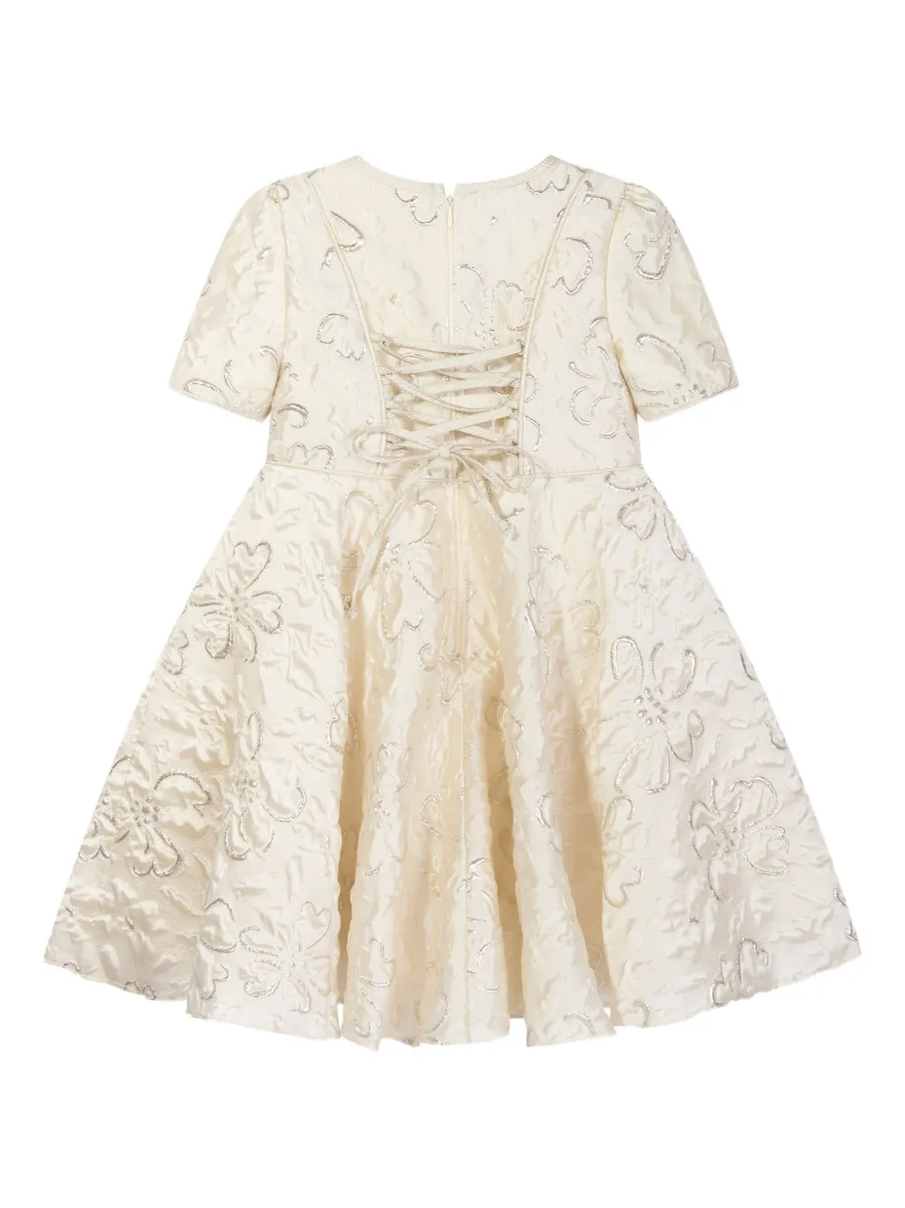 Платье на шнуровке с цветочным жаккардом Dress & Fleur, нейтральный — фото 4