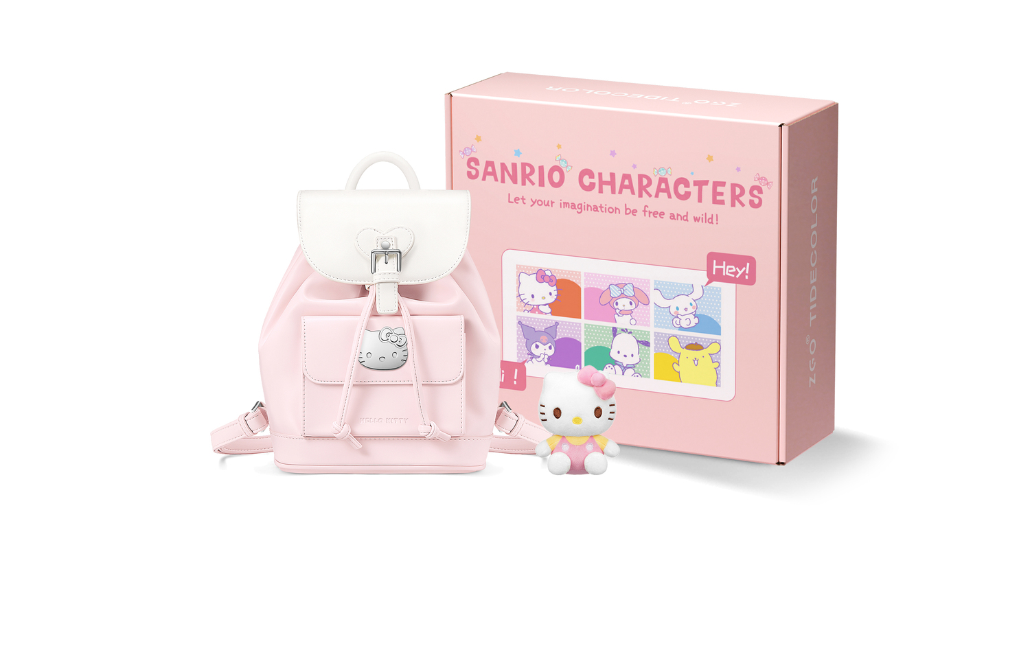 

Sanrio, Коллаборация PU Рюкзак Вдохновленный Chanel Средний Женский Персиковый Розовый Белый/Жемчужный Серебристый Zgo, 【Sanrio B Кукла Подарочная Коробка】Hello Kitty - Персиковый Розовый Белый