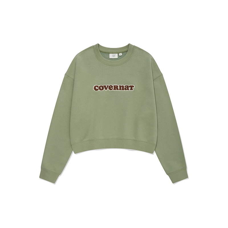 

COVERNAT Кроп-свитшот с круглым вырезом универсальный повседневный женский grass green