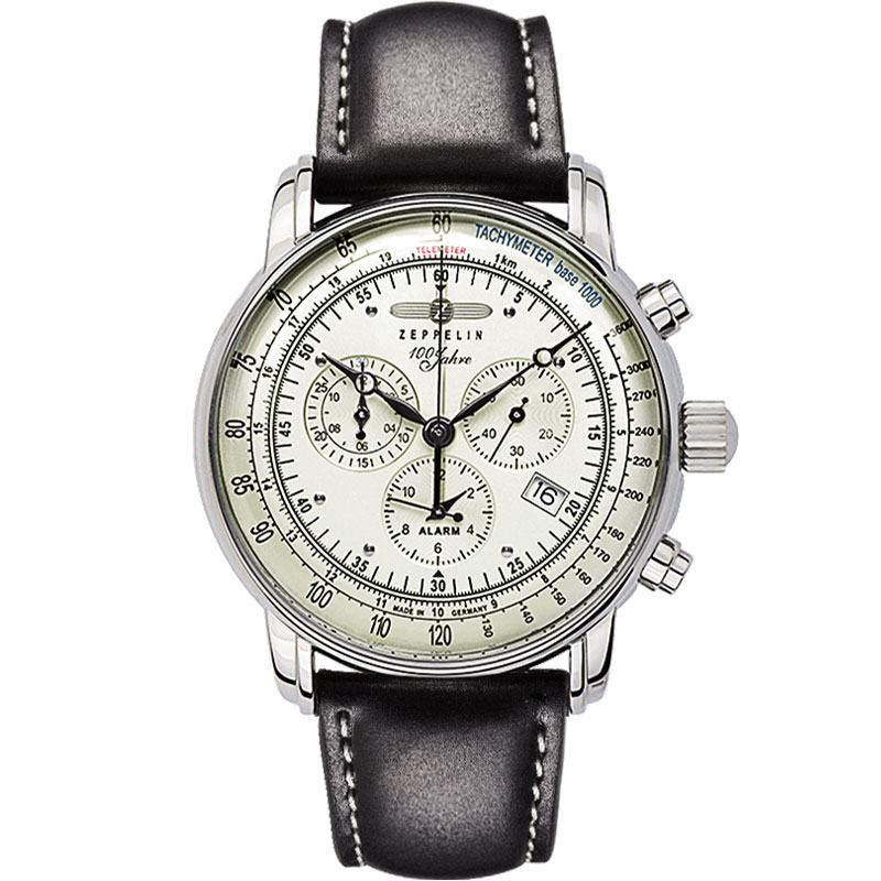 

ZEPPELIN Часы Hundred Years Collection Quartz Movement Men's Watch Watch Silver Dial Stainless Steel Case Leather Strap, 8680-3 (all-over glow-in-the-dark)