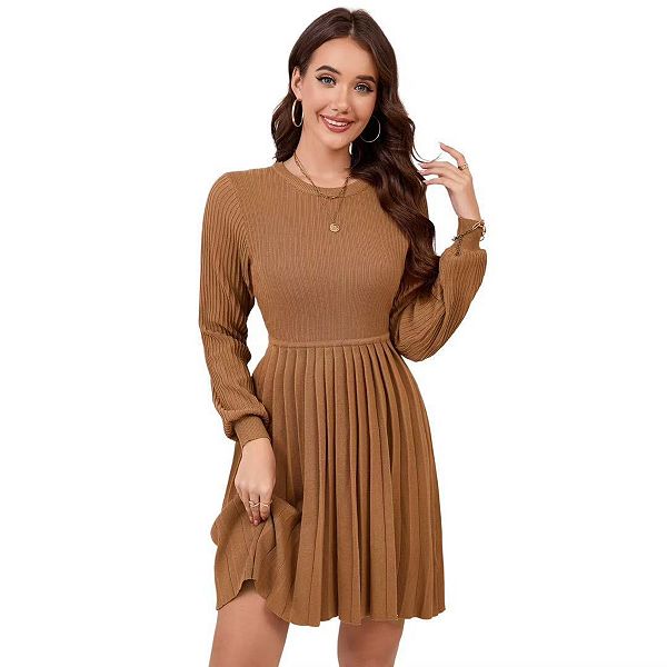 

Женское длинное платье-свитер с рукавами и ребристым воротником Clearflower, Light Brown