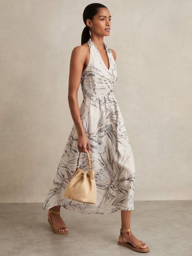 

Платье Carla с пальмовым принтом на бретелях Reiss, Neutral