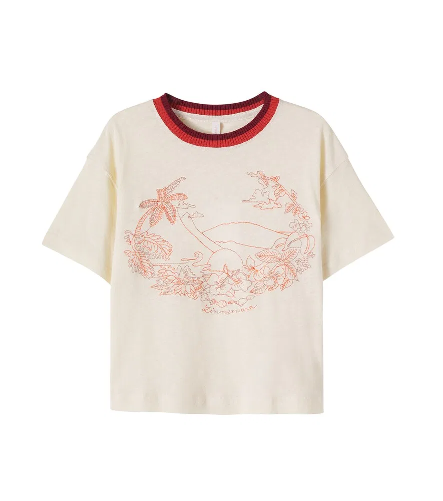 Футболка Mahon из вышитого льна и хлопка Zimmermann Kids, бежевый