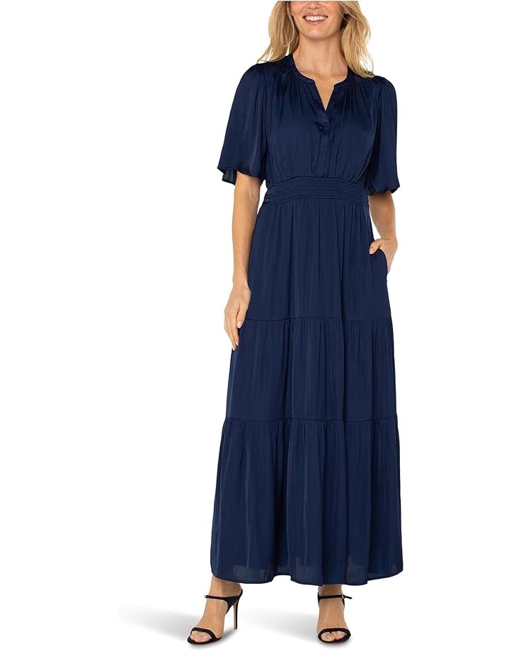 

Платье Liverpool Los Angeles Short Sleeve Woven Maxi Dress With Pockets And Smocked Waist, цвет Dark Navy
