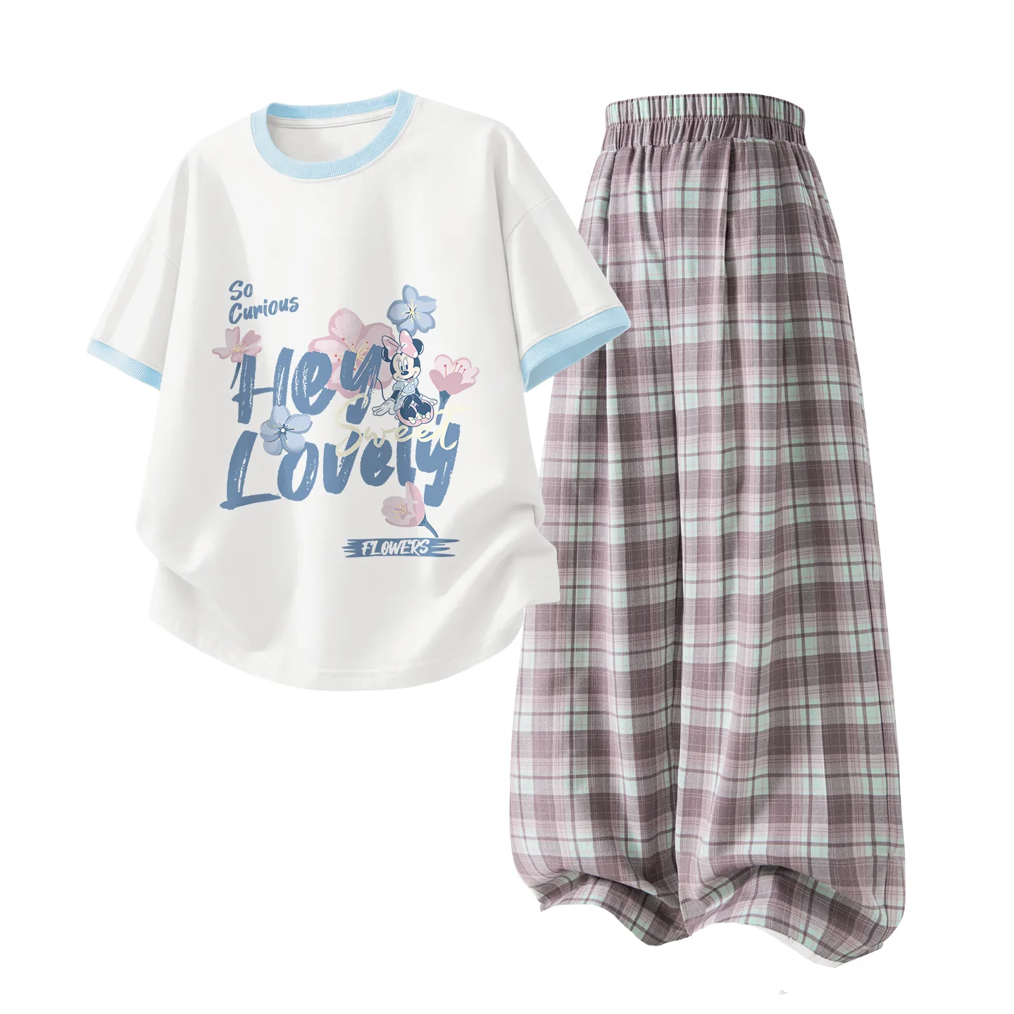 Детская спортивная футболка с круглым вырезом Disney, Di Light Color Flower Cream Blue+Pure Pink Gray