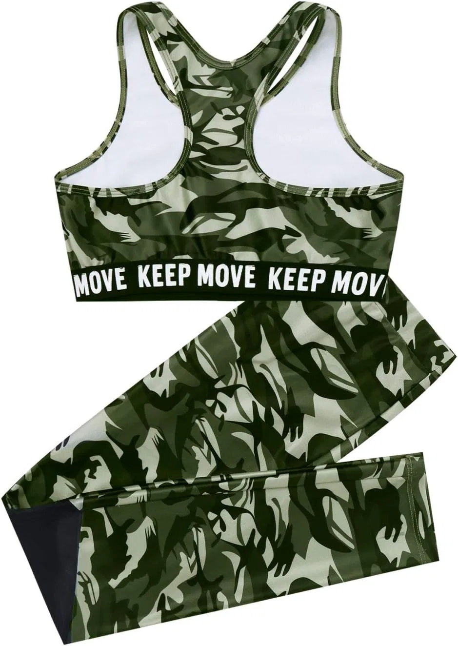 Спортивный костюм для девочек камуфляжный Moggemol, топ и леггинсы, Camouflage Green — фото 3