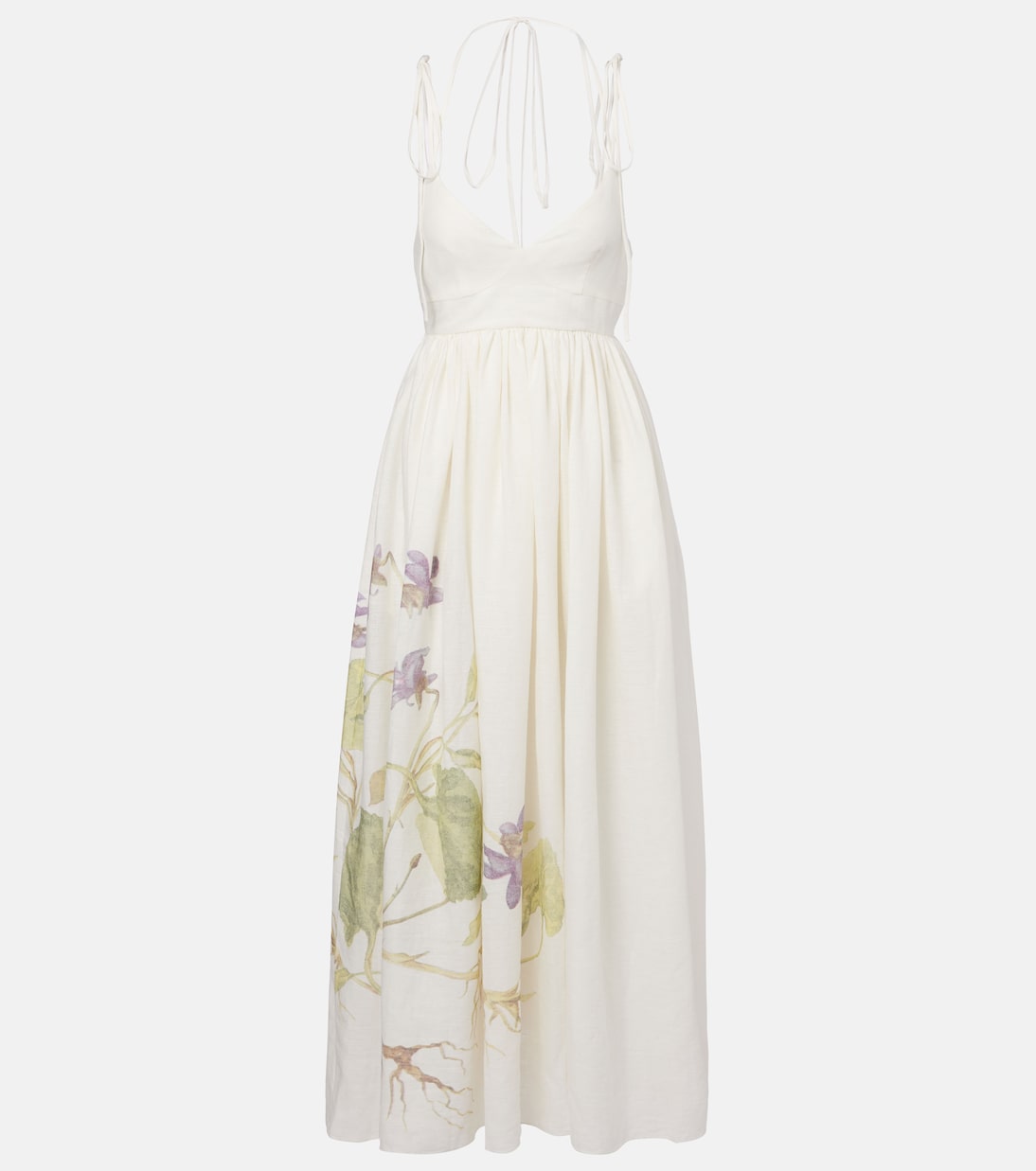 

Льняное макси-платье с цветочным принтом Erdem, Botanical Violet White