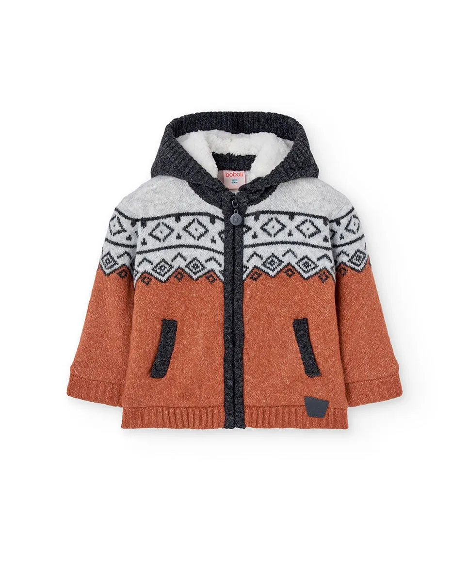 

Детская вязаная куртка с капюшоном и принтом Boboli, оранжевый