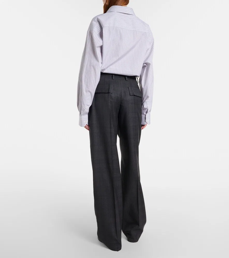 Широкие брюки из клетчатой шерсти Prada, серый — фото 3