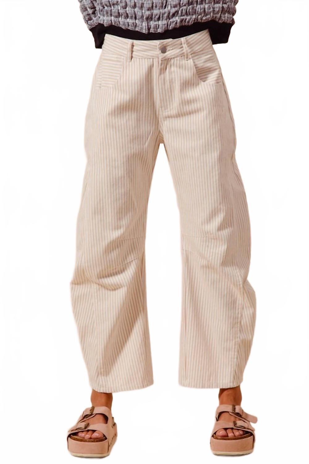 

Брюки-бочонок в полоску бежево-белые So Me