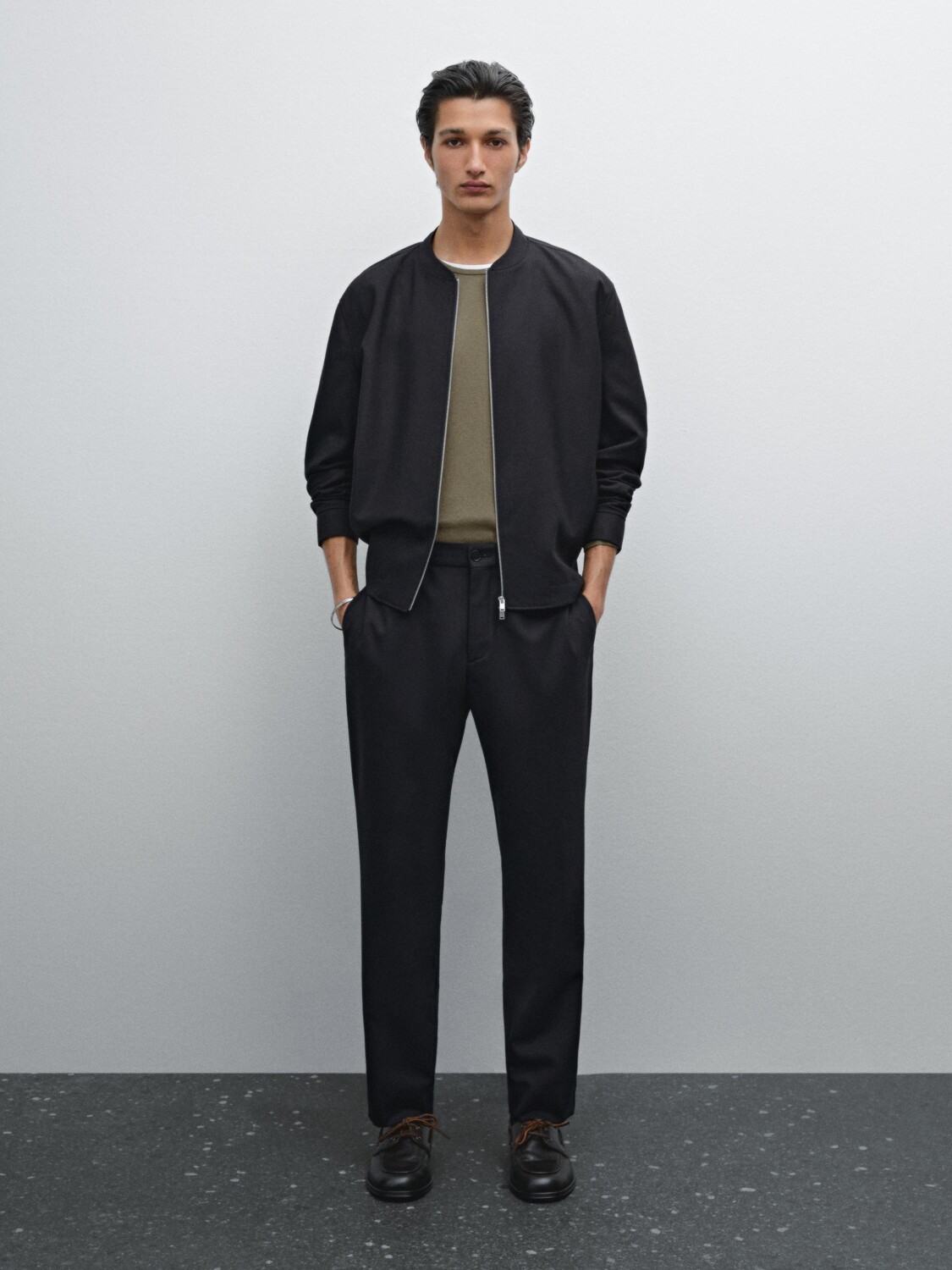 

Куртка-Бомбер из смеси шерсти и твила Massimo Dutti, синий