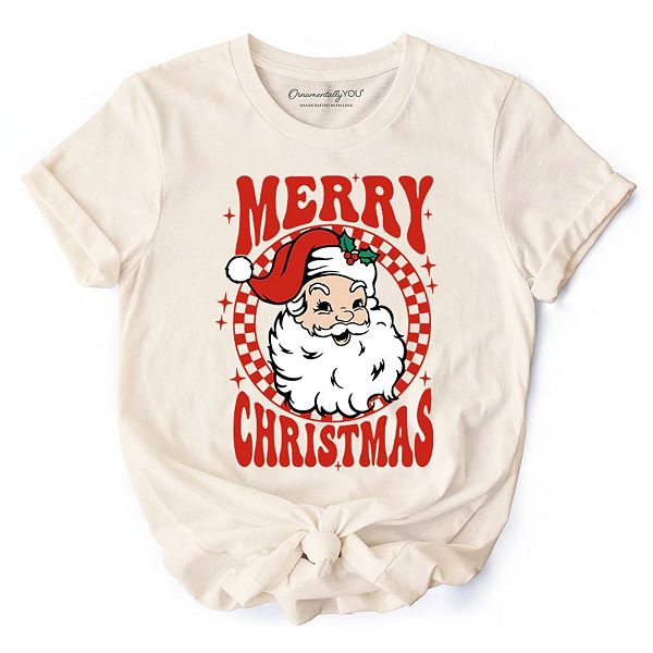 

Футболка Merry Christmas Santa в ретро-красную клетку для праздничного сезона Ornamentallyyou, Natural