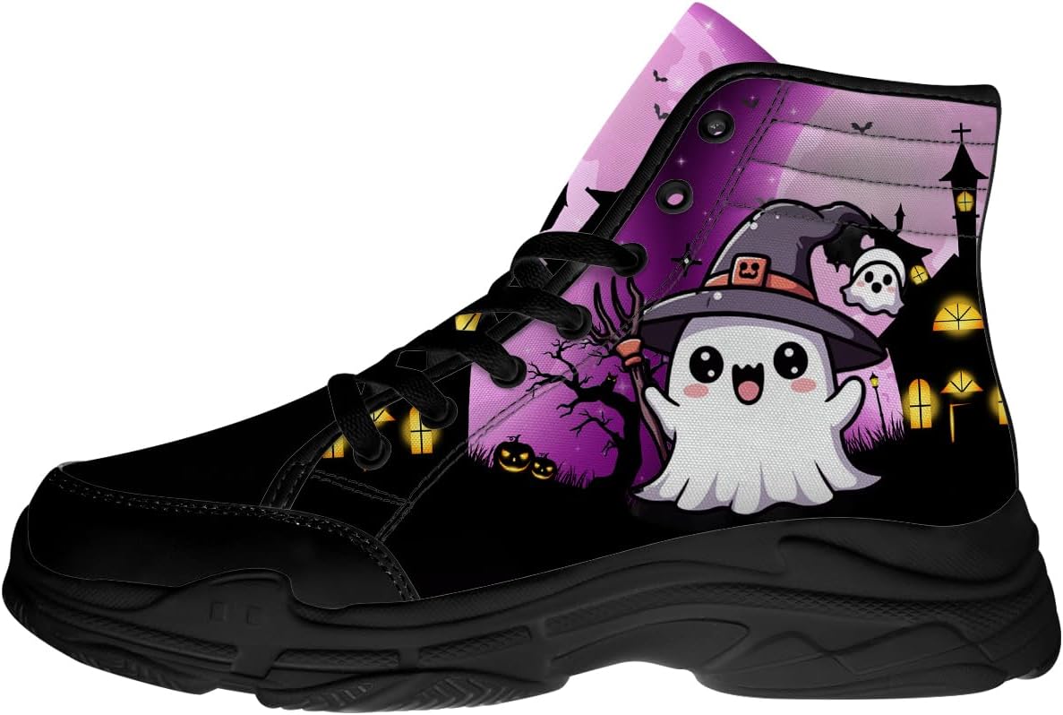 

Мужские и женские кроссовки на высокой подошве с принтом «Призраки», праздничные кеды на шнуровке для Хэллоуина, подарки для него и для нее Generic, черный