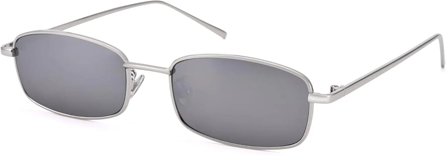 

Прямоугольные солнцезащитные очки для женщин и мужчин в стиле ретро 90-х, маленькие узкие солнцезащитные очки в стиле Y2K с защитой UV400 Pro Acme, Silver/Silver