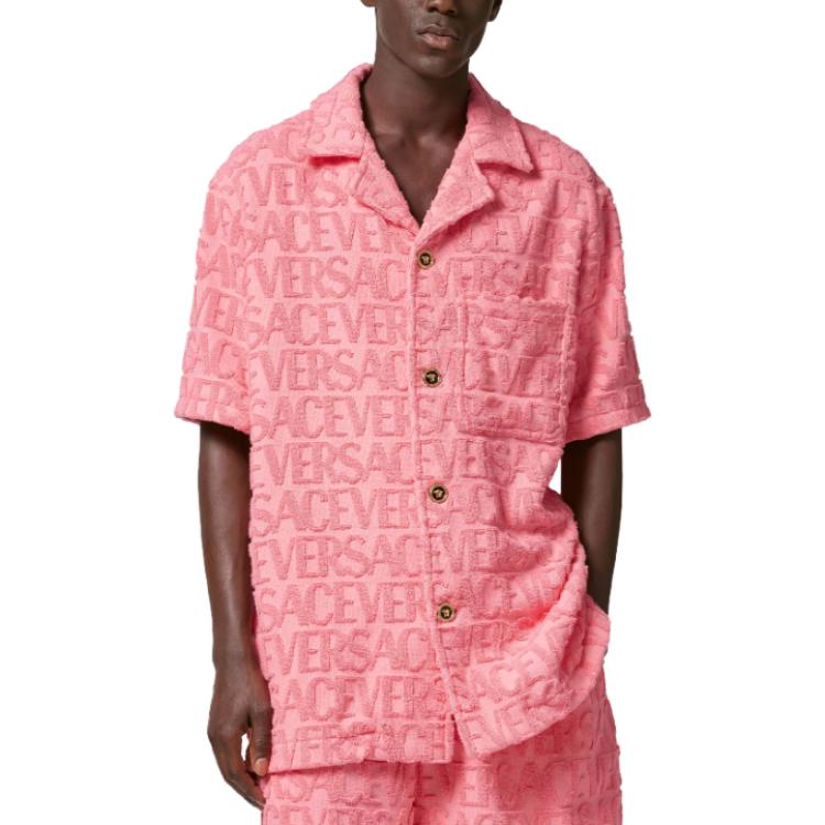 Флисовая короткая рубашка с логотипом VERSACE, розовый — фото 4
