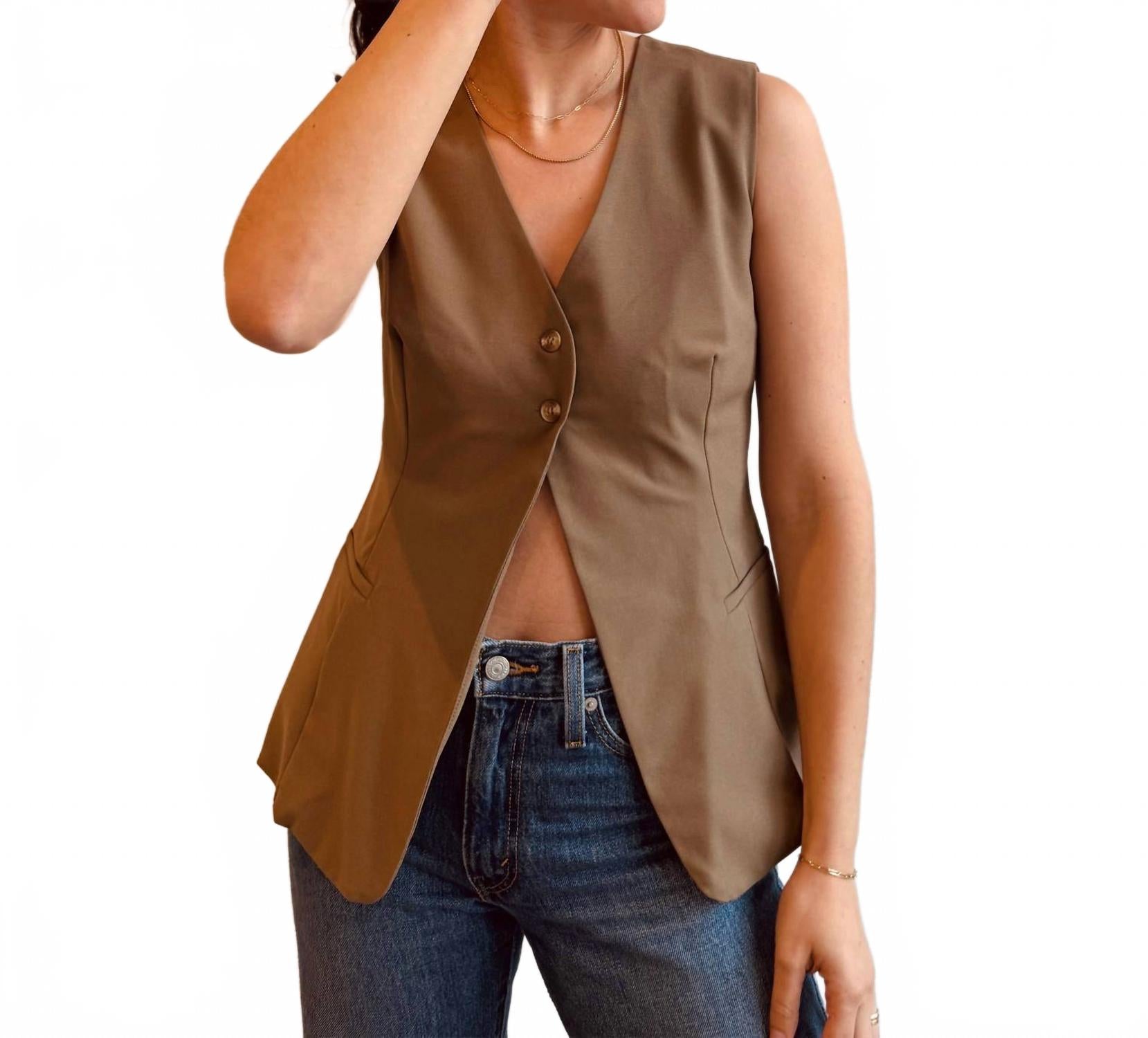 

Оливковый удлиненный жилет на пуговицах MOON RIVER