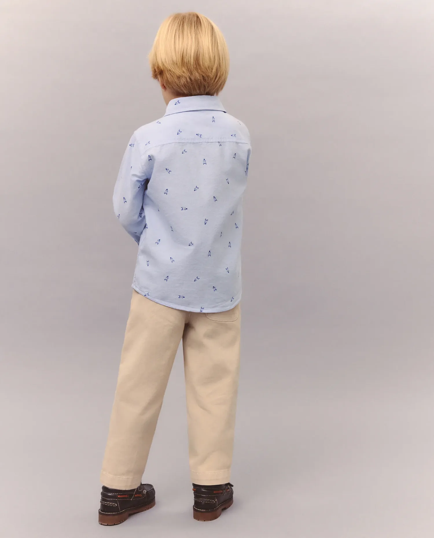 Рубашка с длинным рукавом из оксфорда с принтом для мальчика Kids El Corte Inglés, синий — фото 3