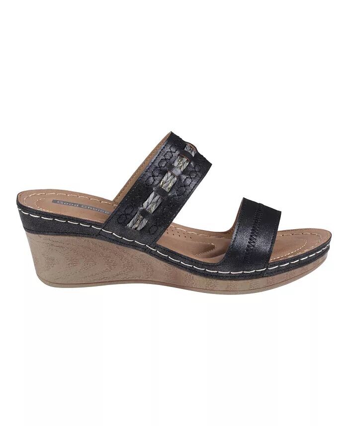 Женские босоножки на танкетке без шнуровки Mariah с двумя ремешками GC Shoes, черный — фото 2